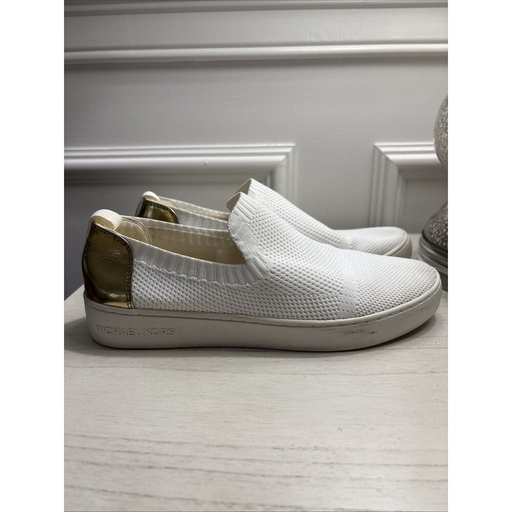 MICHAEL Michael Kors Slip-On Knit Sneakers – White/Gold – Women’s Size 7.5